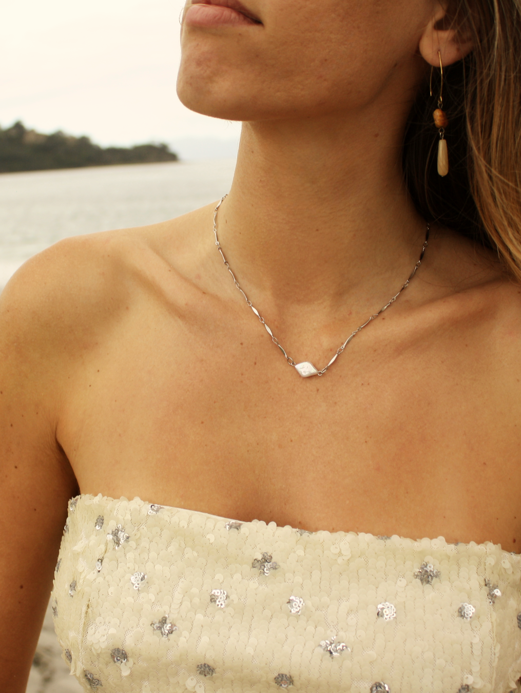 Rhombus Pearl Necklace Silver